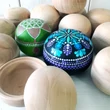Fa dobozka gömböc, 8cm