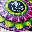 Pontozott mandala Ganesha középpel, pink és zöld színekben, tükrös spirituális dekoráció