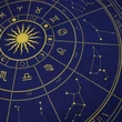 Zodiákus mintás tarot olvasó kendő mélykék alapon arany csillagjegyekkel
