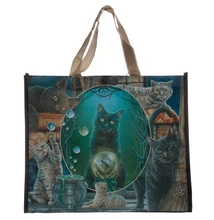 Lisa Parker Magic Cat Montage misztikus macskás bevásárlótáska laminált polipropilénből 40x33x18 cm