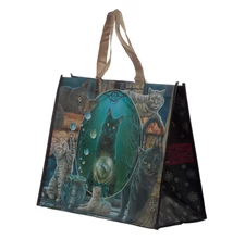 Lisa Parker Magic Cat Montage misztikus macskás bevásárlótáska laminált polipropilénből 40x33x18 cm