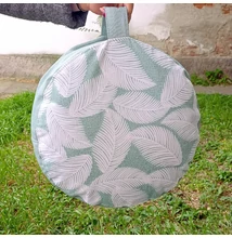 Meditációs, jóga ülőpárna tönköly pelyvával töltve, Menta, leveles-tollas