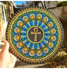 pontozott mandala arany Ankh kereszt kék zöld spiri dekoráció