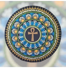 pontozott mandala arany Ankh kereszt kék zöld spiri dekoráció