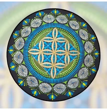 Arany kék zöld geometrikus pontozott mandala 30 cm kézzel festett falikép