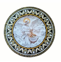 arany-fekete mandala bőségangyallal, aranyló érméket szóró angyali alak díszítéssel