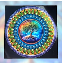 Életfa mandala feszített vásznon – pontozott, színes spirituális dekoráció