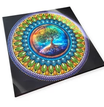 Életfa mandala feszített vásznon – pontozott, színes spirituális dekoráció