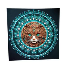 Türkiz és arany színű cicás pontozott mandala feszített vásznon spirituális stílusban