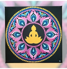 pontozott mandala arany Buddha rózsaszín kék spirituális dekoráció