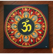 Arany Óm Tűzlélek – arany Om pontozott mandala piros narancs bordó pontokkal