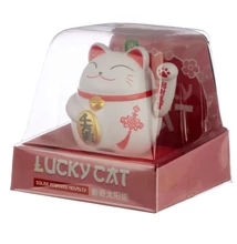 fehér integető cica (Maneki Neko) napelemes