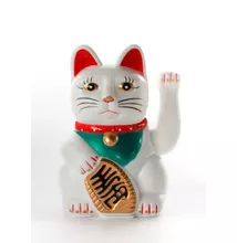 Integető macska - Maneki neko, fehér, 15X8cm
