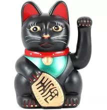 Integető macska - Maneki neko, fekete, 15X8cm
