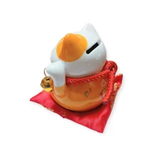 Narancssárga kerámia Maneki Neko integető cica persely szerencsehozó szimbólum