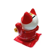 Narancssárga kerámia Maneki Neko integető cica persely szerencsehozó szimbólum