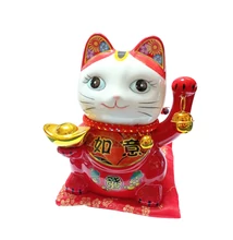 Narancssárga kerámia Maneki Neko integető cica persely szerencsehozó szimbólum