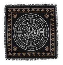 spirituális oltárterítő élet-halál-újjászületés mintával, rojtos szegéllyel, kártyavetéshez