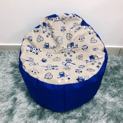 Babzsákfotel gyerekeknek kék baglyos mini kagyló
