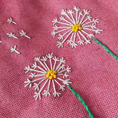 Könyv védő tok, Pitypang, pink, hímzett