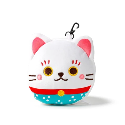 plüss utazópárna szemmaszkkal Maneki Neko mintával, összecsukható és karabíneres