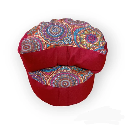 Meditációs, jóga ülőpárna szett, 2db-os, tönköly pelyvával töltve, kerek+félhold, Bordó - mandalás